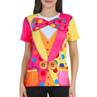 Women Clown Costume Circus Shirt Adult Lady Halloween Carnival Outfit Oversize Bow Graphic O Neck 3D Print Colorful Short Sleeve