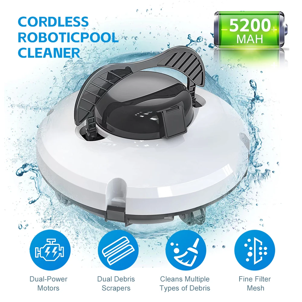Automatic Robotic Pool Vacuum Cleaner Smart Pool Floor Cleaner Robot 5200mAh Battery Mini Cordless Pool Bottom Cleaning Machine