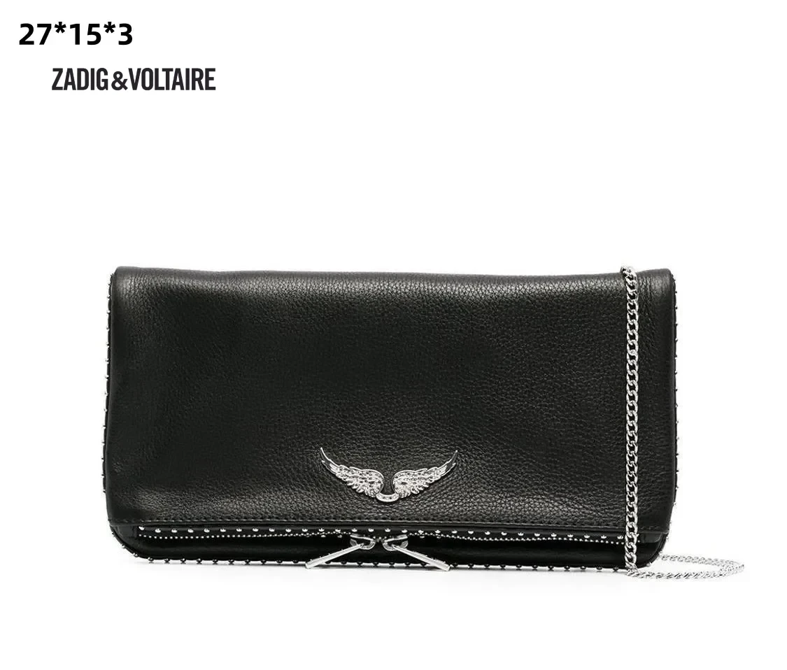 Luxury Designer Brand ZADIG & VOLTAIRE  Women Wings Classic ZV Bags Vintage Black Rocky Studded Shoulder Crossbody Party Sachet