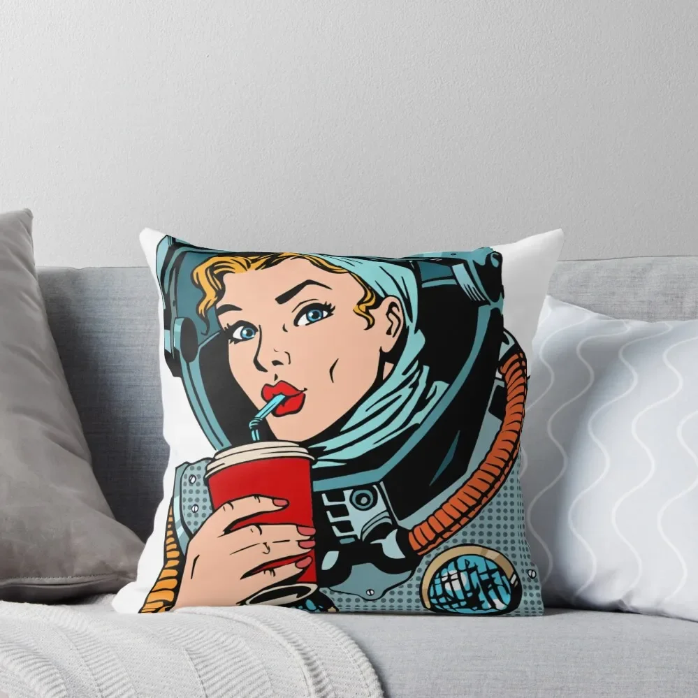 

Space Woman in Red Lipstick Drinking Throw Pillow pillowcases for sofa cushions Luxury Pillow Cover Cusions Cover pillow