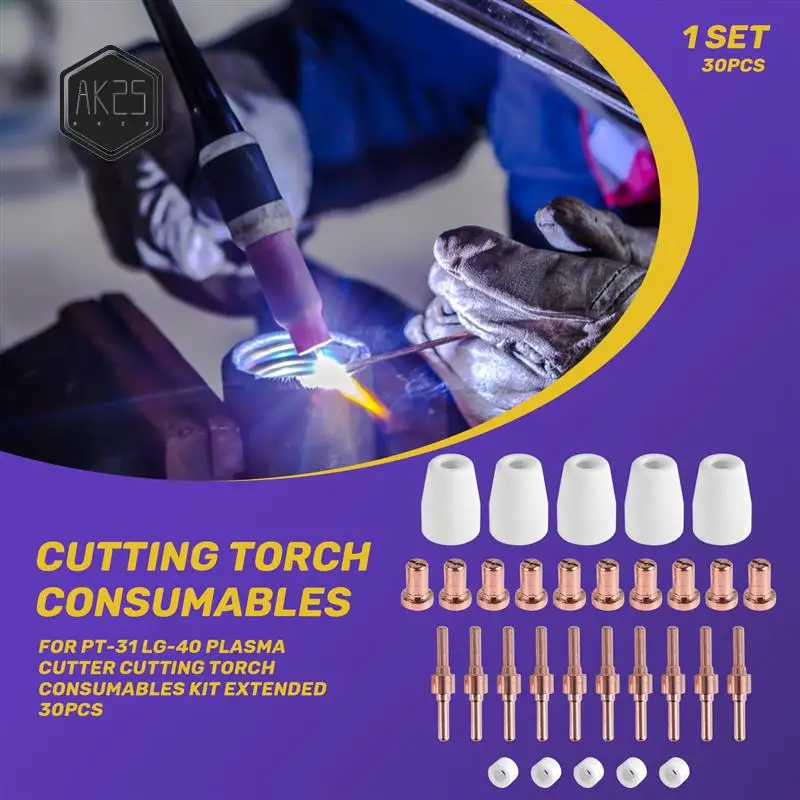 

AK25-For PT-31 -40 Plasma Cutter Cutting Torch Consumables KIT Extended 30Pcs