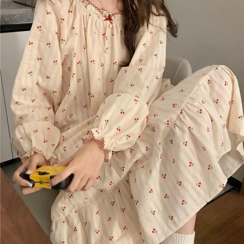 

Кружевное пижамное платье принцессы для девочек, кавайная одежда для сна, халат, свободная одежда для отдыха, четыре сезона, домашняя одежда, верхняя одежда, подарок для девочек