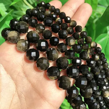 天然金色黑曜石真石珠,多面切割,散珠,適用於珠寶DIY製作吊墜、手鍊配件 6 最佳銷售 黑曜石珠 - №5