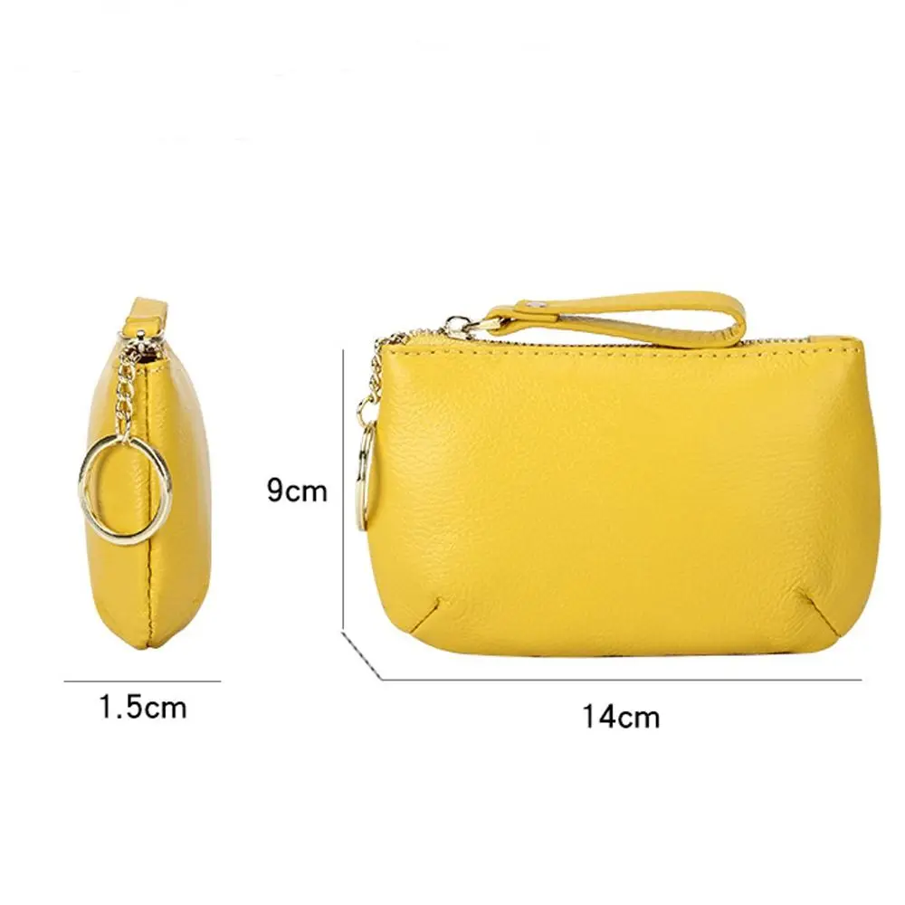 Fashion Cowhide Leather Wallets Solid Color Casual Keychain Wallet Simple Multi Functional Zipper Purses Women