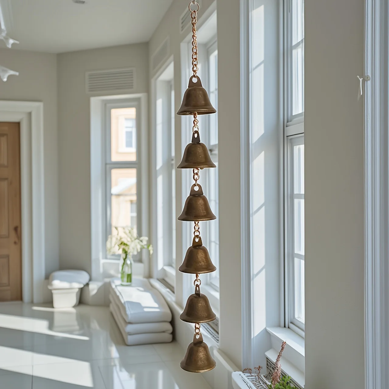 رنين الرياح الحديدي المصنوع يدويًا، جرس ريفي للحديقة والجدار. حرفي مصنوع، لا حاجة للكهرباء. ديكور خارجي مثالي! #2