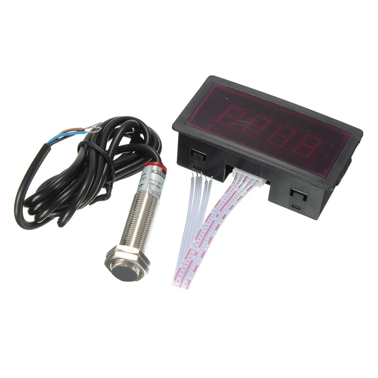 LED 4 Digital Tachometer RPM Speed Meter Red + NPN Hall Proximity Switch Sensor