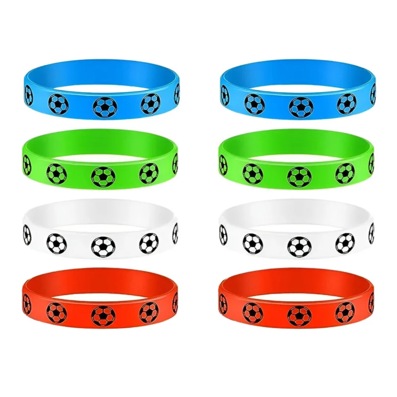 10Pcs Soccer Theme Party Gifts Football Silicone Stretch Bracelet Wristbands for Kids Adults Birthday Party Favors Decorations ﻿