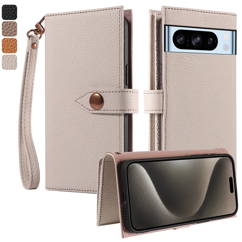 

100% Genuine leather multifunctional card slot wallet Cover For Google Pixel 8 Pro 8a Magnetic button shockproof phone Case