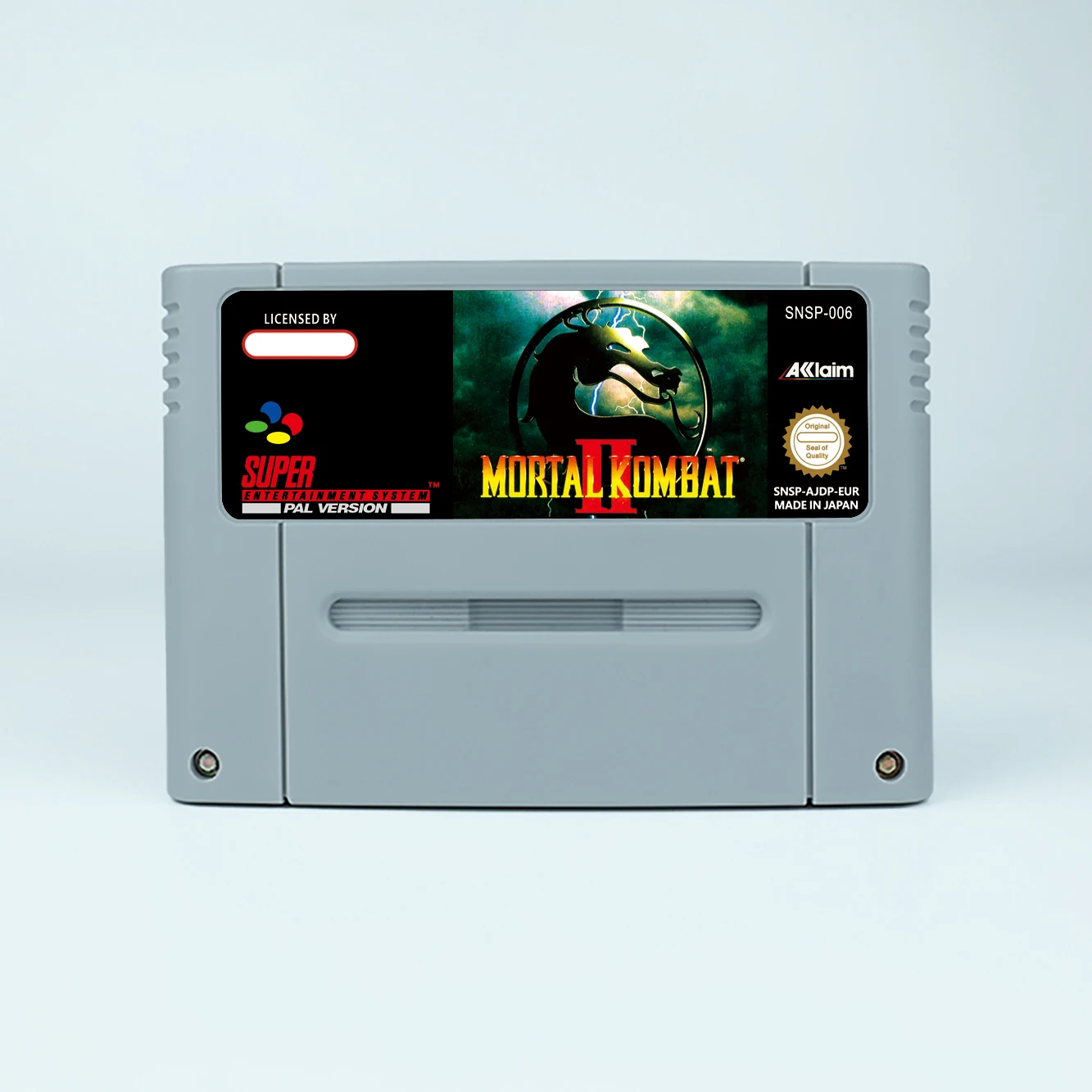 بطاقة لعبة Mortal Kombat 2 II ، وحدات تحكم 16 بت مع صندوق البيع بالتجزئة ، خرطوشة ألعاب الفيديو ، SNES ، EUR ، PAL ، الولايات المتحدة الأمريكية ، NTSC
