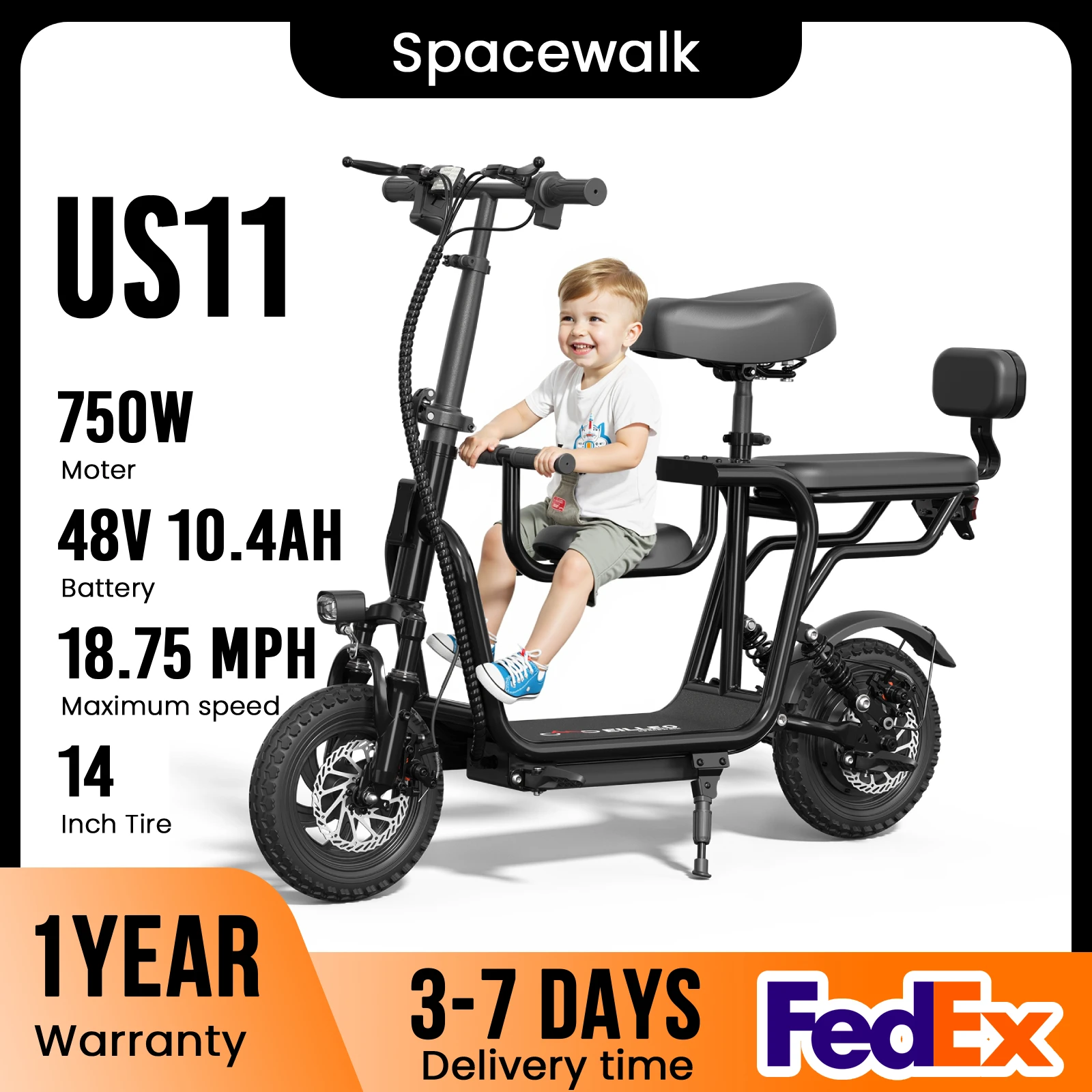 

48V Electric Scooter with Seat for Adults Electric Scooter with 750W Peak Power Motor 18.75 MPH 20 Mile Range, Dual Disc Brakes