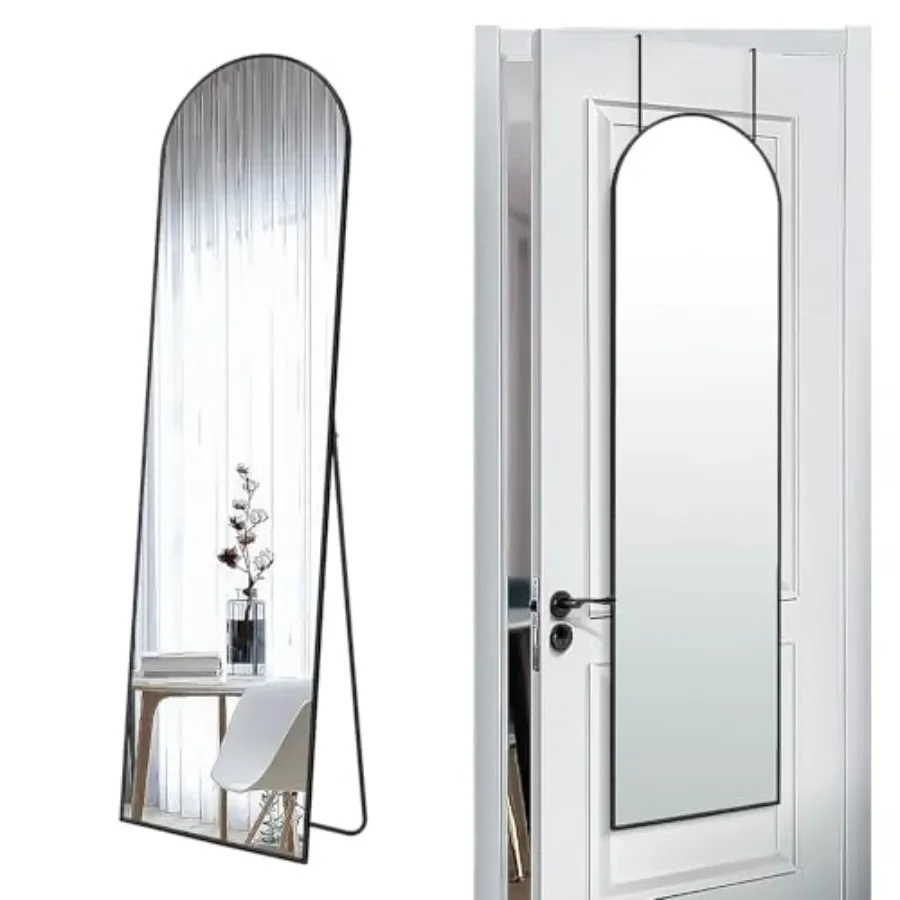 

Bedroom and living room floor-standing or wall-mounted arch dressing mirror, metal frame, silver, full-length 57x16 inch with 5