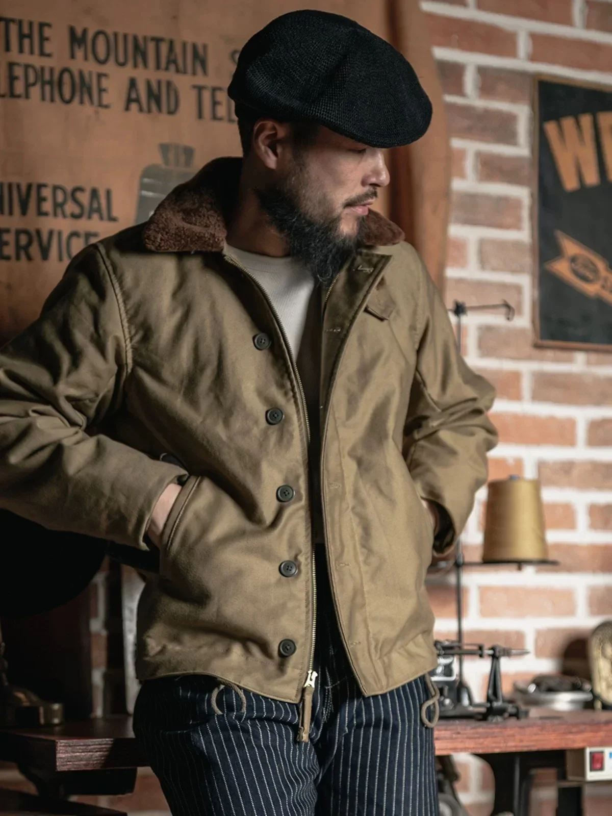 Rugged Bronson Submarine N-1 Deck Jacket 100 Wool Lining Coat 