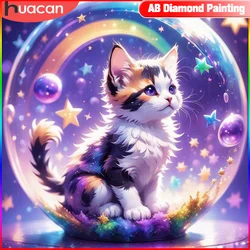 HUACAN 5D Diamond Painting Cat Full AB Square Round Drill Mosaic Animal Rhinestone Pictures Craft Kit