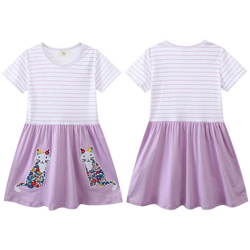 Jumping Meters Cats Emboidery Children's Party Girls Dresses Short Sleeve Princess Birthday Animals Applique Baby Frocks Clothes