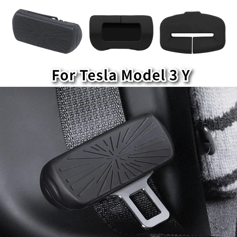 Image of Für Tesla Model 3/Y Juniper 2025 Sicherheitsgurtschloss-Schutzabdeckung aus Silikon, Kollisionsvermeidung, Auto-Sicherheitsgurtclip-Zubehör