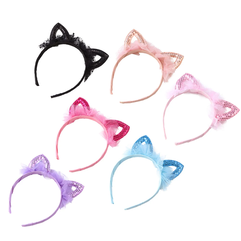 

6pcs Cat Ear Headband Kids Sequin Hair Hoop Girls Headband Child Fairy Car Headdress Hairstyling Tool Lightweight Comfortable