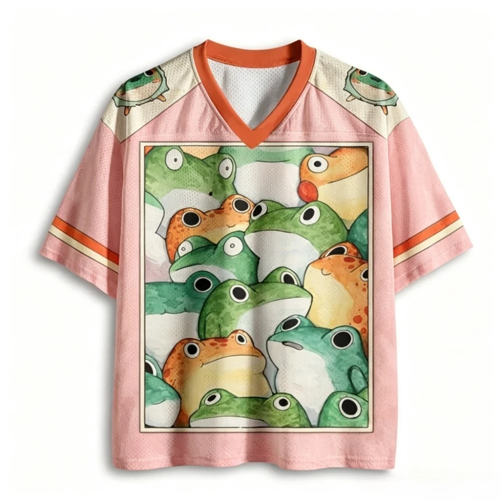 Harajuku Cartoon Niedliche Froschpfote 3D-Druck Atmungsaktiv Schnelltrocknend Herren Damen V-Ausschnitt T-Shirt Street Fashion Lässige Eltern-Kind-Kleidung – Detail 6
