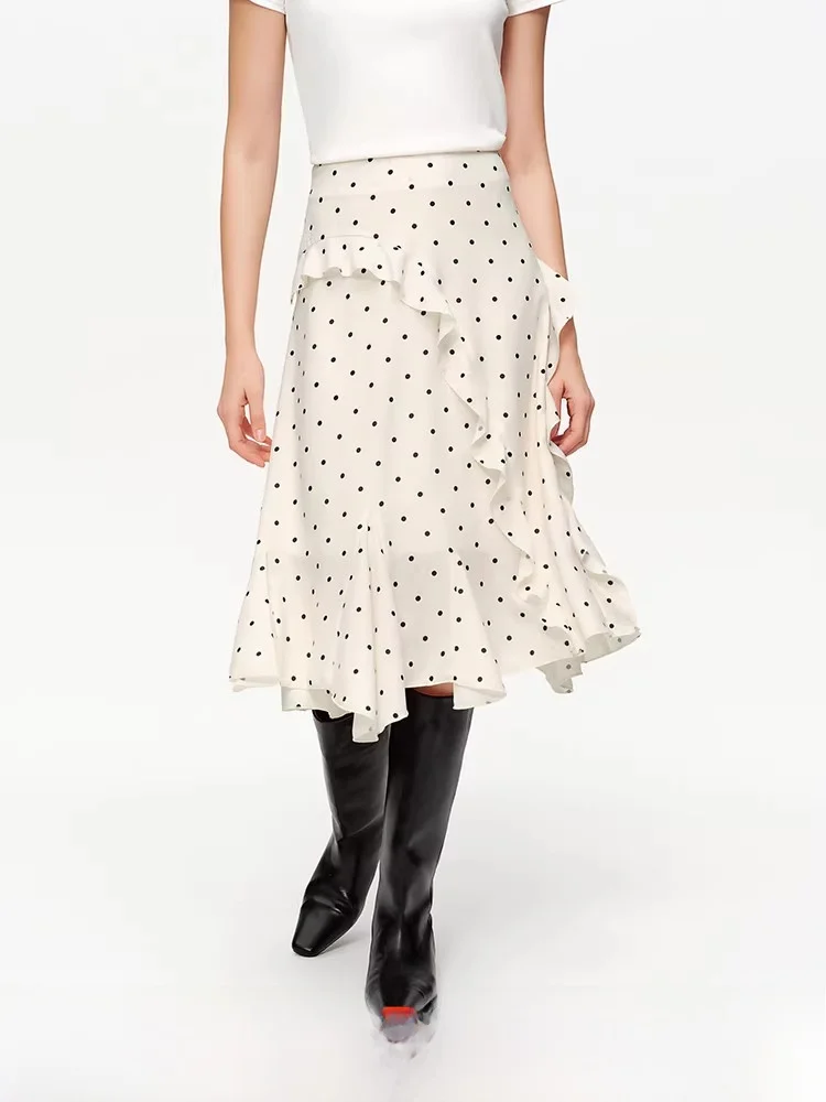 

Юбка А-силуэта с высокой талией, в горошек, с асимметричным подолом, для женщин, винтажная, из полиэстера, для повседневной носки