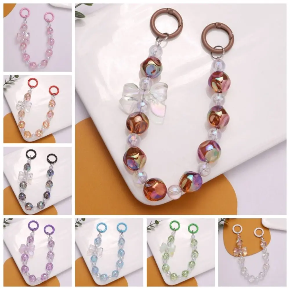 カラフルな弓ビーズバッグペンダントぶら下げコードビーズストリングビーズバッグチェーンリストストラップキーホルダーちょう結び電話ストラップ女の子