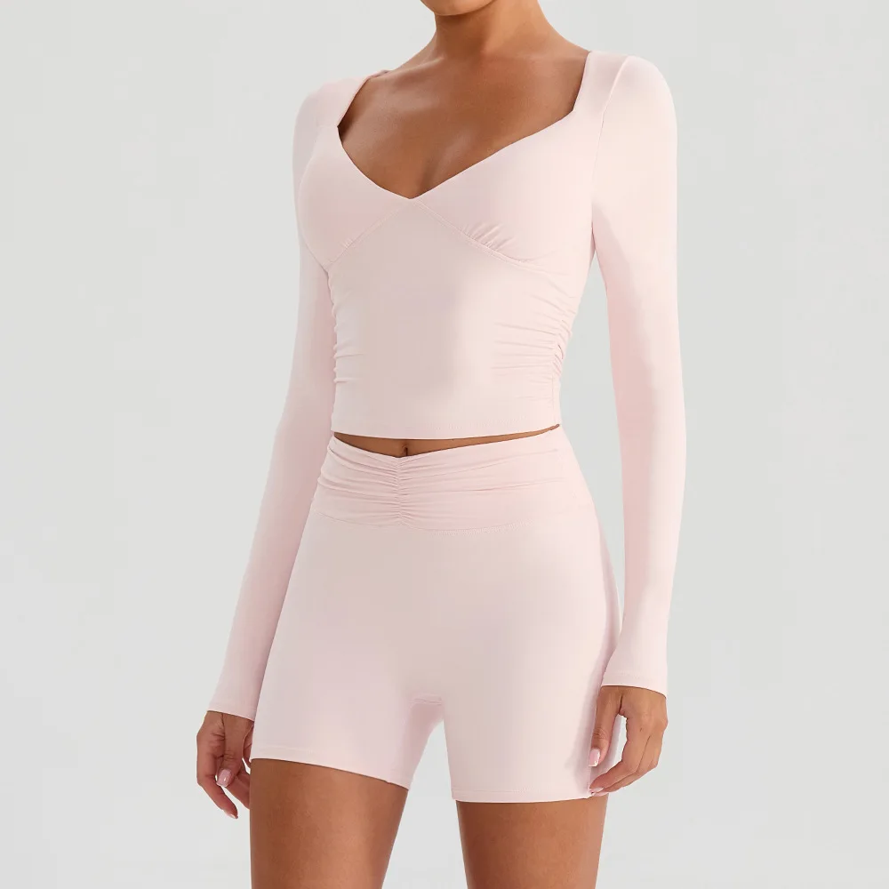 

Женская верхняя одежда для фитнеса и фитнеса с глубоким v-образным вырезом и длинными рукавами, облегающая эластичная конструкция с открытой спиной для активного отдыха