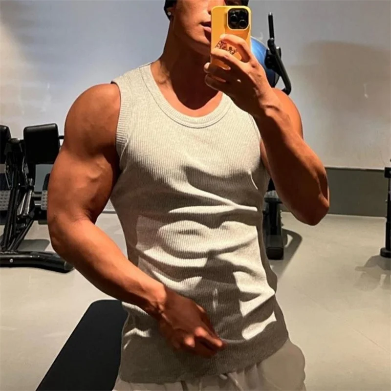 summer solid color Breathable vest quick drying elastic sports vest men sleeveless undershirt fitness training running tank top