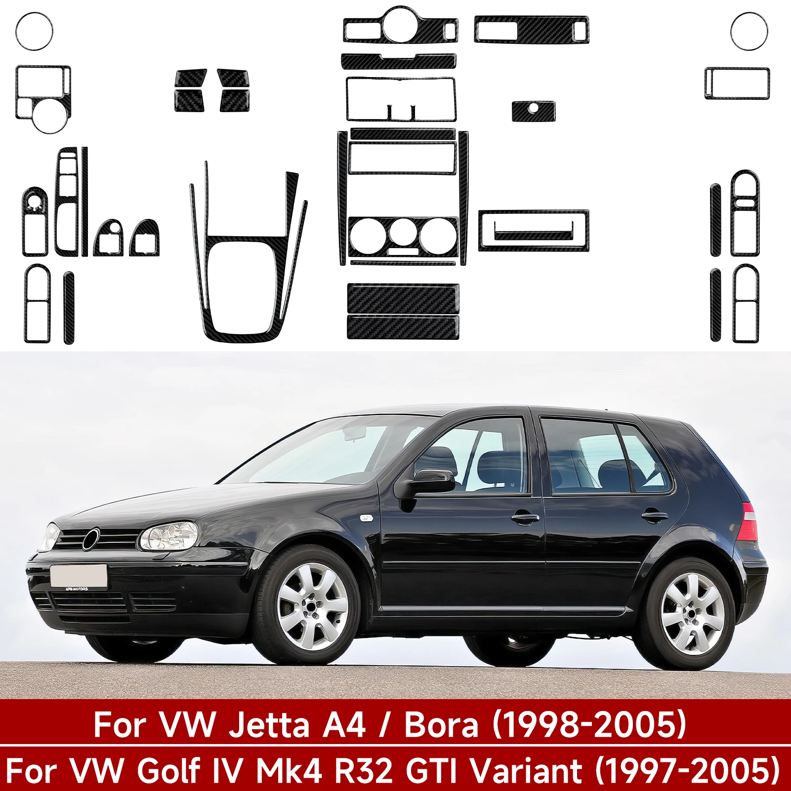 Panel de Volante para VW Jetta A4 Bora Golf IV MK4 R32 GTI Variant (1997-2005), Adhesivo Interior de Fibra de Carbono