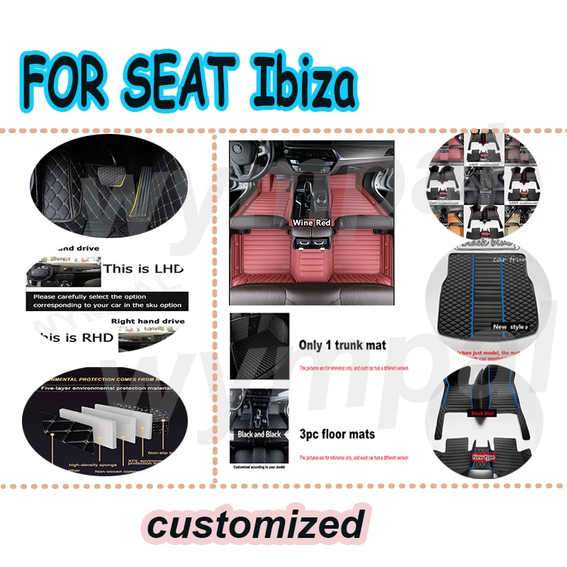 

LUXURY Car Floor Mats For SEAT Ibiza 6J 6P MK4 2008~2017 Waterproof Rugs Durable Carpets