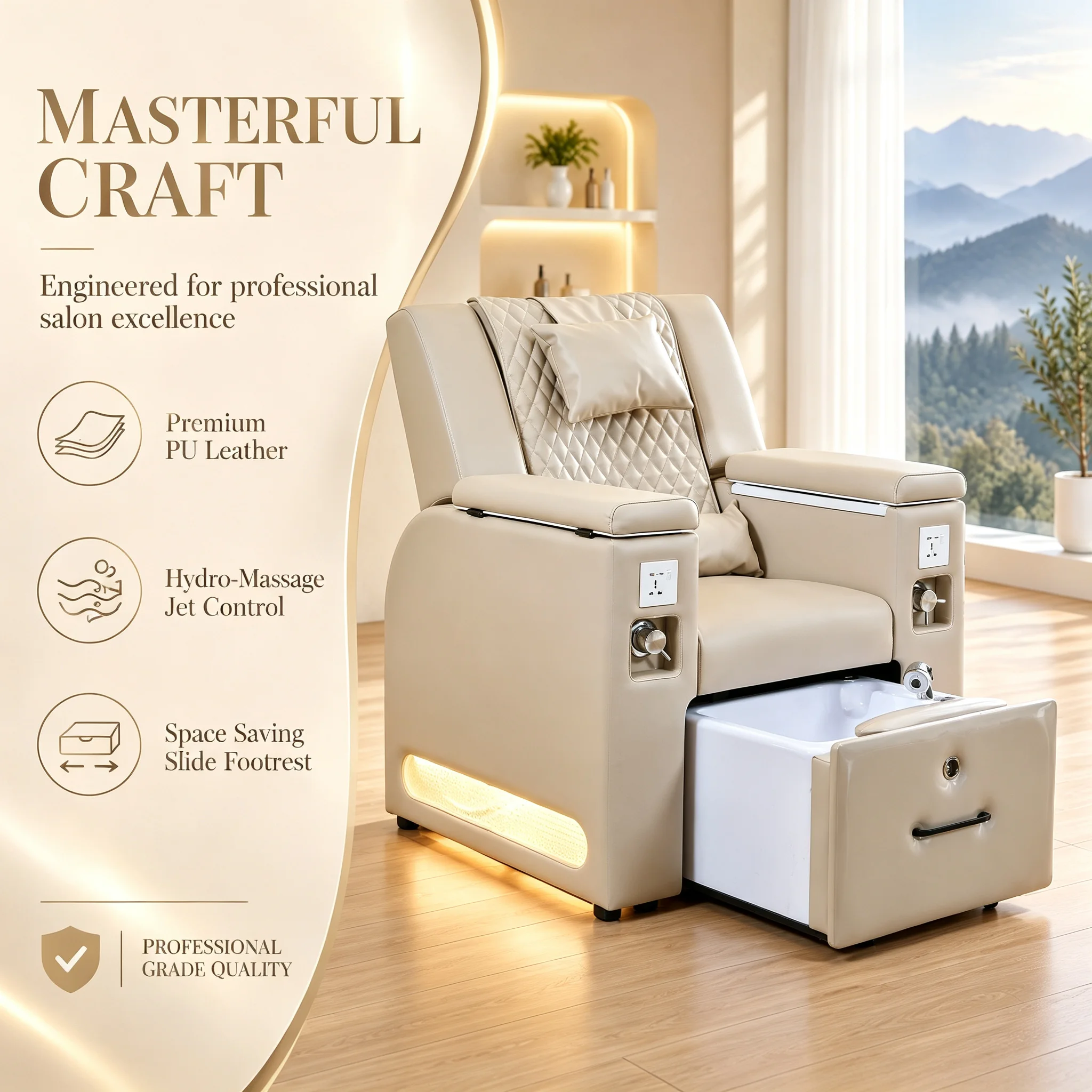Electric Pedicure Chair Foot Spa Chair Luxury Quilted Leather Reclining Nail Salon Manicure Chair with USB Port Remote Control image 3
