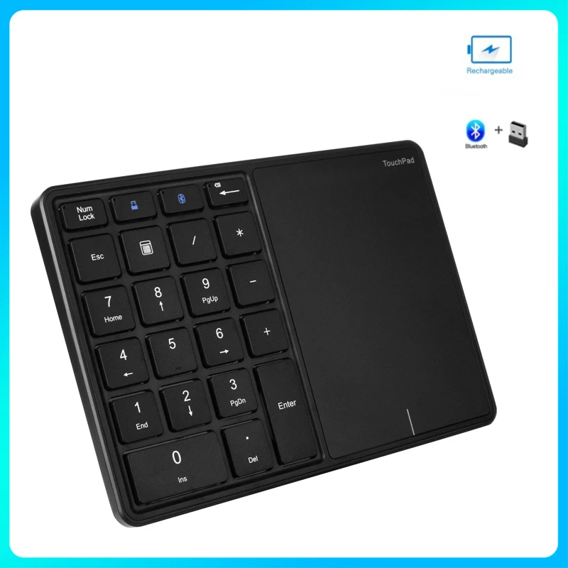 

GOFORAY Bluetooth Numeric Keypad Rechargeable Aluminum 2.4G 22-Key Number Pad With Touchpad for MacBook MacBook Windows Laptop