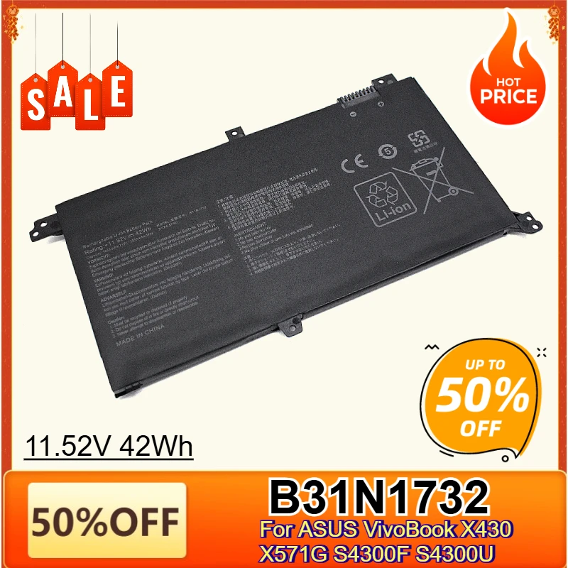 B31N1732 42Wh Laptop Battery for ASUS VivoBook X430UA X430UF X430UN X430FA X430FN S4300U S4300F X571GT X571LH  X571G  Bateria