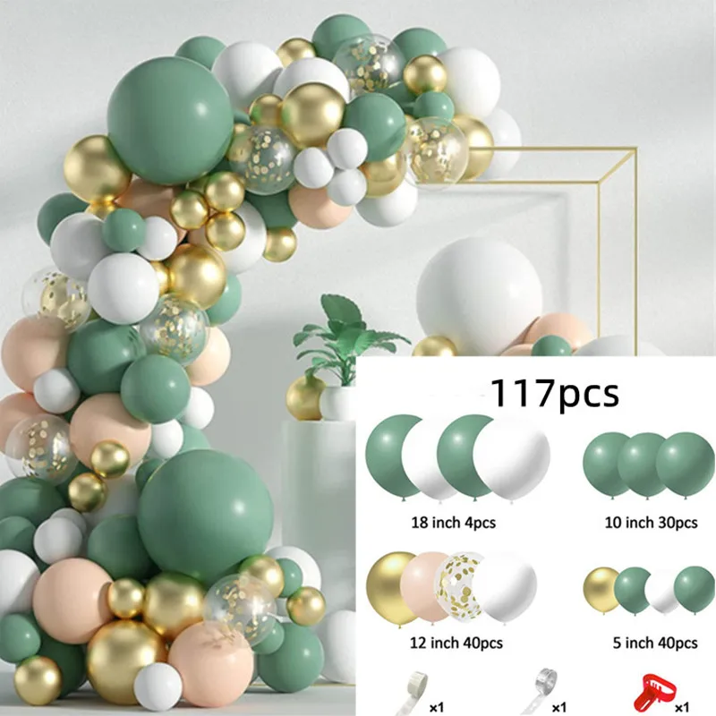 Vintage Green Avocado Balloon Chain Set Birthday Party Wedding Decoration Latex Balloon Green Forest Theme Party Decoration