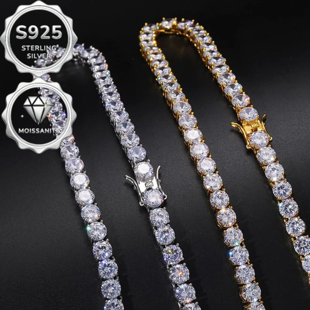 High quality VVS1 moissanite tennis necklace S925 pure silver moissanite 4MM necklace for men and women, perfect gift for hip-hop style luxury, Valentine's Day gift, party jewelry - view 7