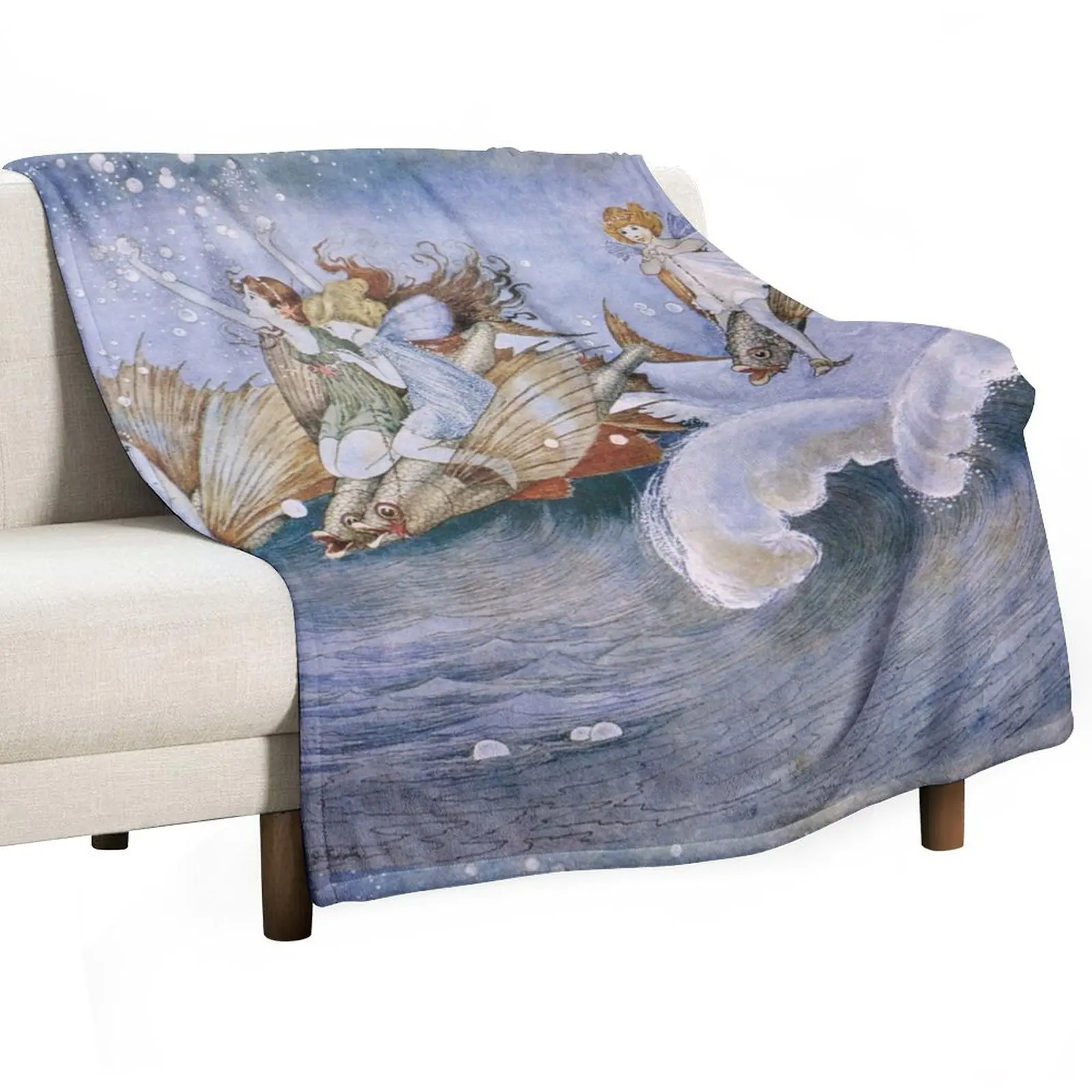 

Fairies at Sea, Fairy Vintage Artwork Throw Blanket Luxury Designer Winter beds warm for winter Blankets