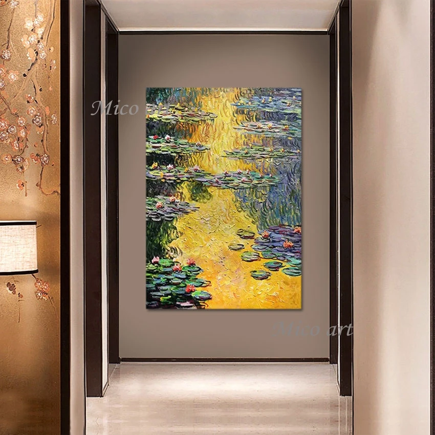 

Lotus Flower painting Designs Replica Famous Paintings Unframed Canvas Abstract Acrylic Painting Plant Scenery Wall Picture