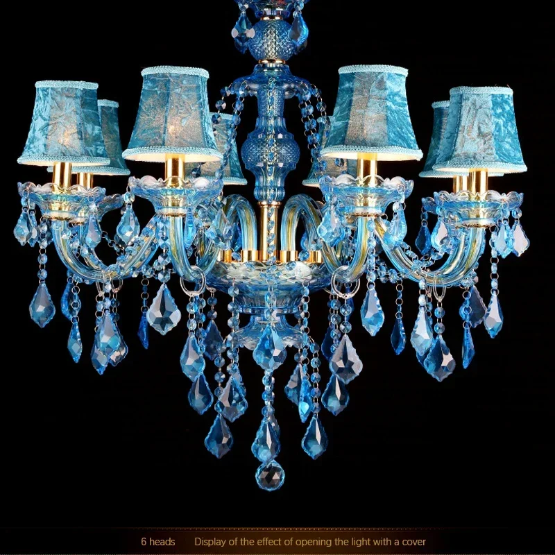 Blue Style Crystal Pendent Lamp European Candle Art Lamp Living Room Restaurant Bedroom Net KTV Chandelier