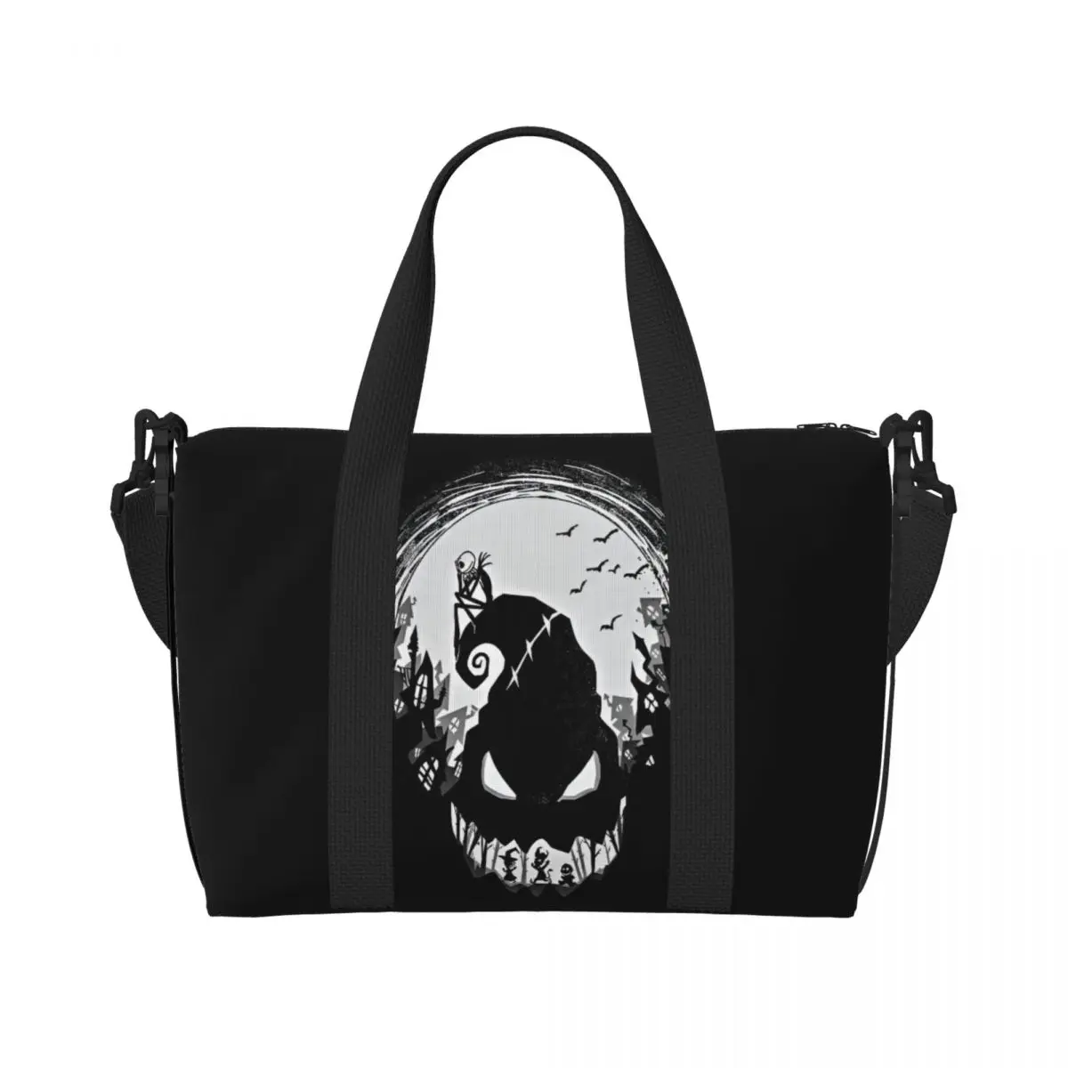 

Custom Jack S-Skellingtones Beach Tote Bag Women Nightmare Before Christmas Large Compartment Gym Beach Travel Bags