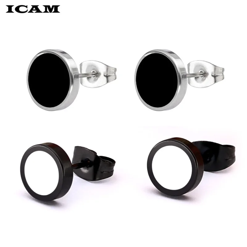 ICAM Fashion Bohemian Vintage Earrings Jewelry Cute Black Geometric Round Stainless Steel Stud Earring Best Gift for Women Girl