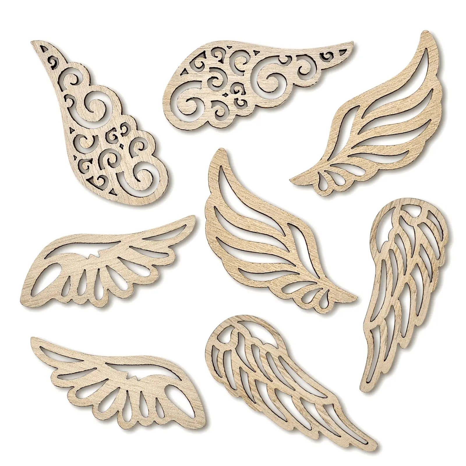 10Pcs/Bag DIY Angel Wings Cutout Wooden Chips Decorative Embellishments Crafts Scrapbook Hand-Made Graffiti Button Accessories