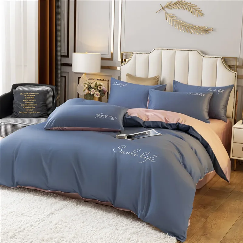 

Pure cotton long staple cotton solid color light luxury bedding 100% pure cotton four piece set group purchase