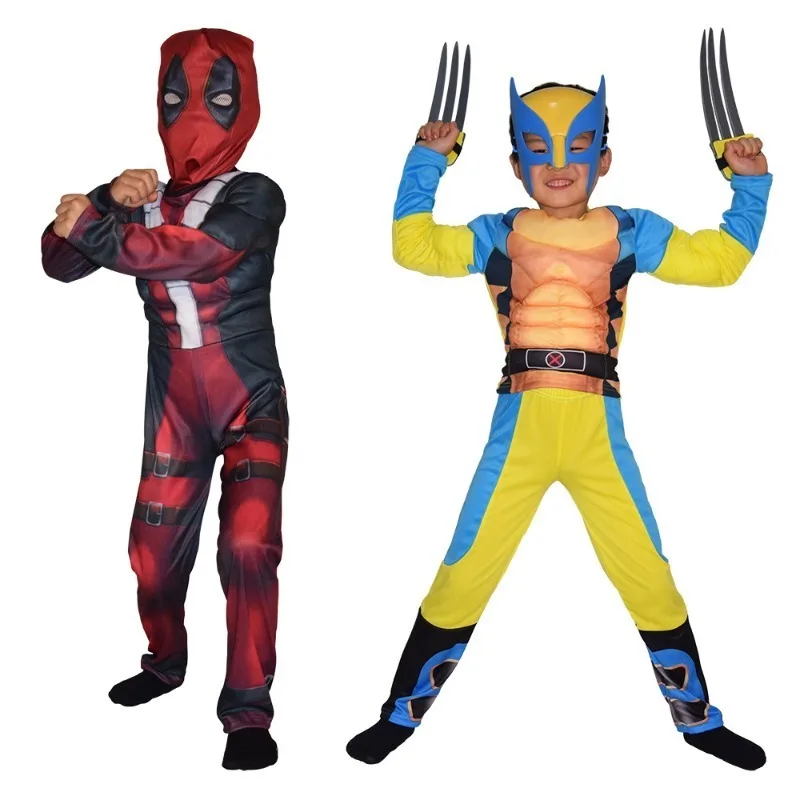 

Kids Superhero Wolverine Cosplay Costume Movie Luxury Mask Yellow Jumpsuit Halloween Role Play Clothes for Children