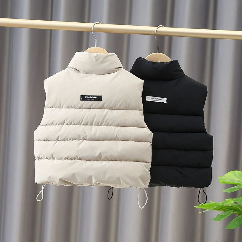 2024Autumn Winter New Boys Girls Sleeveless Hooded Vest Jacket Cartoon Print Coat Kids Warm Vest Outwear Clothes