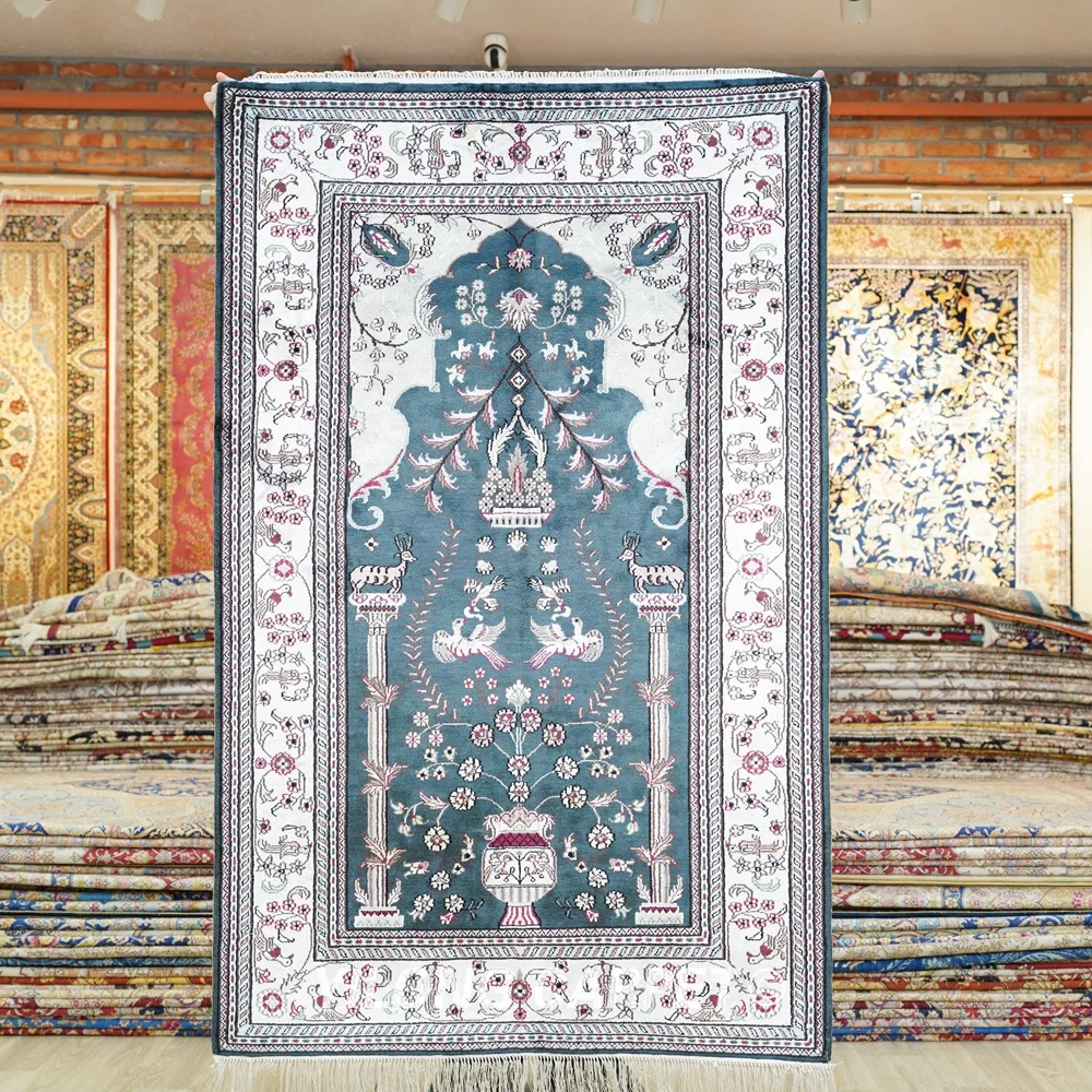 

91x152cm Handmade Silk Persian Rug Handicraft Prayer Turkish Carpet (YHW335B)