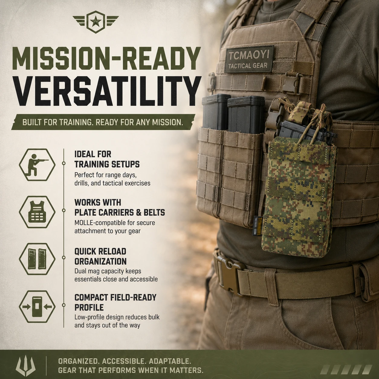 Tactical EMR Camo 7.62 Magazine Pouch AK Open-Top Fast Mag Holder MOLLE Modular Attachment for Airsoft Military Vest Gear - view 6