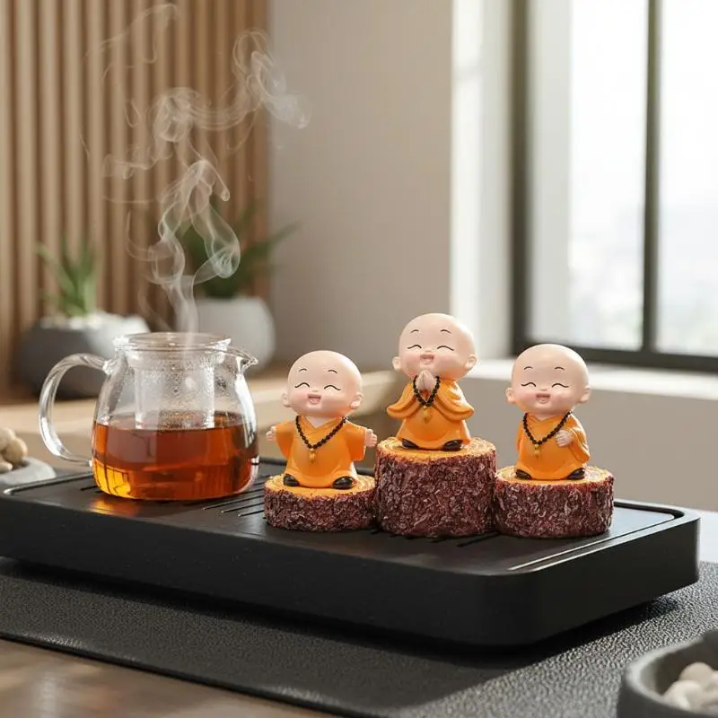Peaceful Mini  Monk Set Resin Home Decor Ornaments for Yoga Room Desktop Meditation Corner