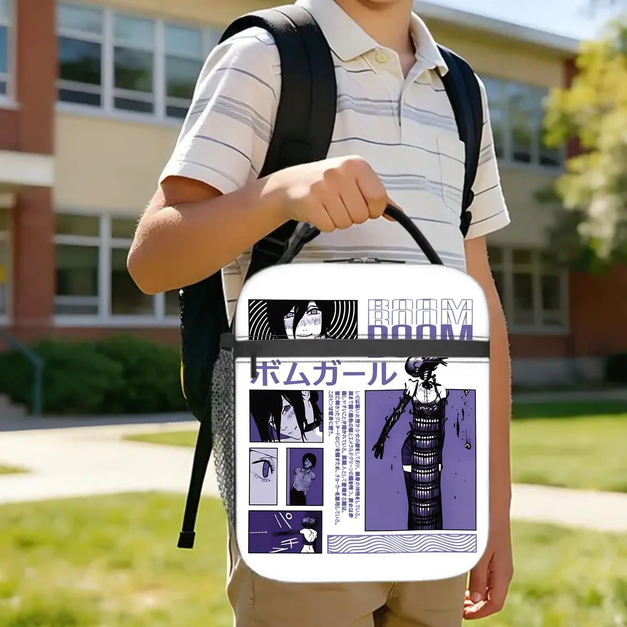 Reze C-Chainsaws Man Insulated Lunch Bag Cooler Bag Reusable,Lunch Container Anime Large Tote Lunch Box Food Bag Office  Picnic