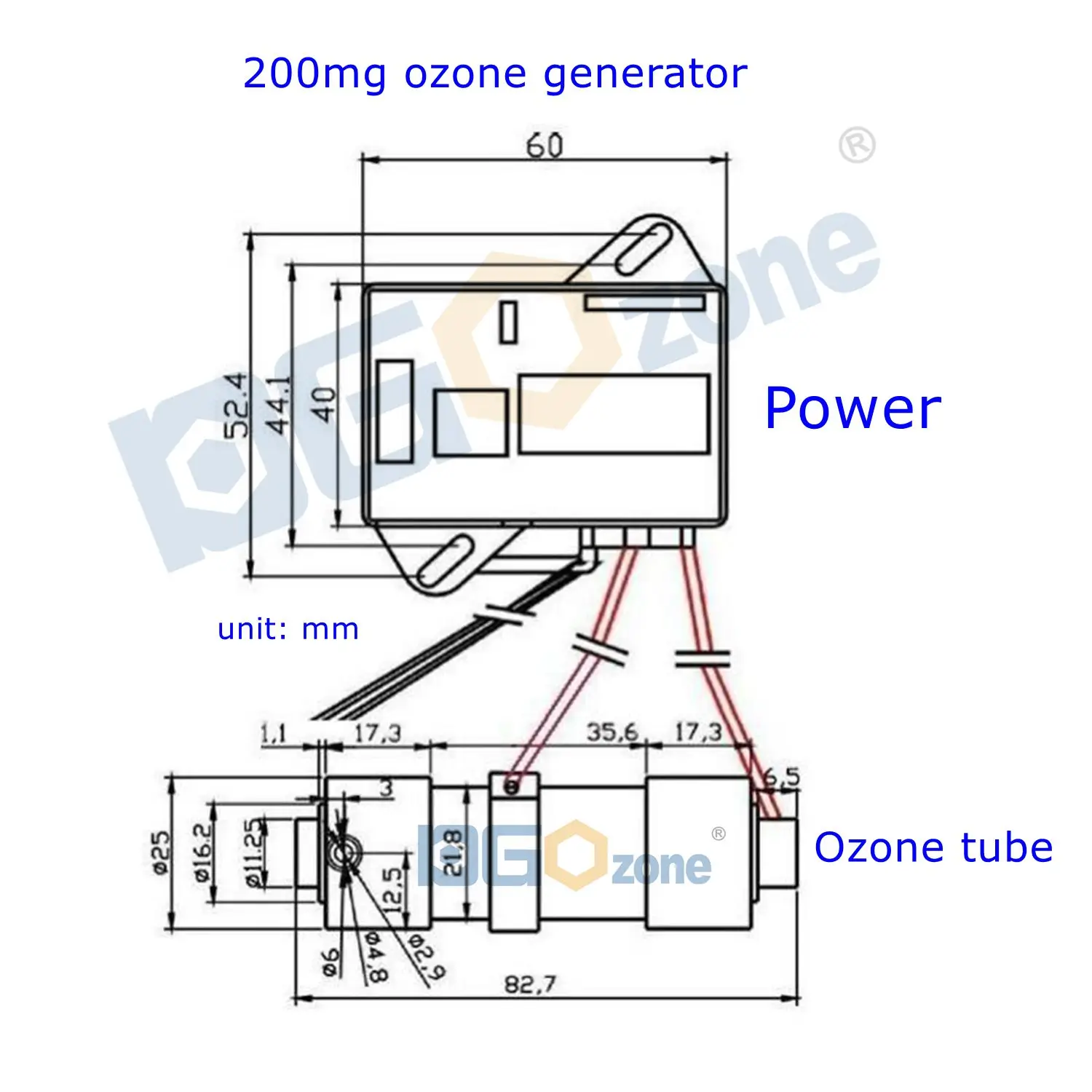 Free Shipping 200mg Ozone Generator for Water Purifying Glass Tube Ozone Cell Ozonizer KHT-200MGQA1/A2
