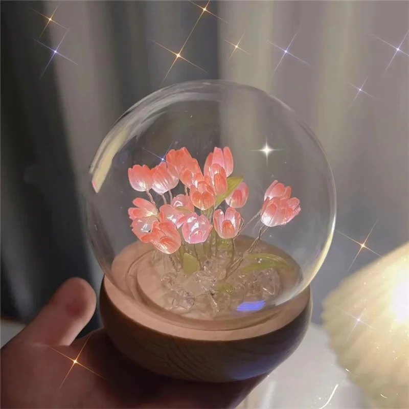 

Promotion! Artificial Tulip Flower Night Light Handmade DIY Bedside Lamp LED Night Lamp Bedroom Decor Birthday Gifts Table Lamp