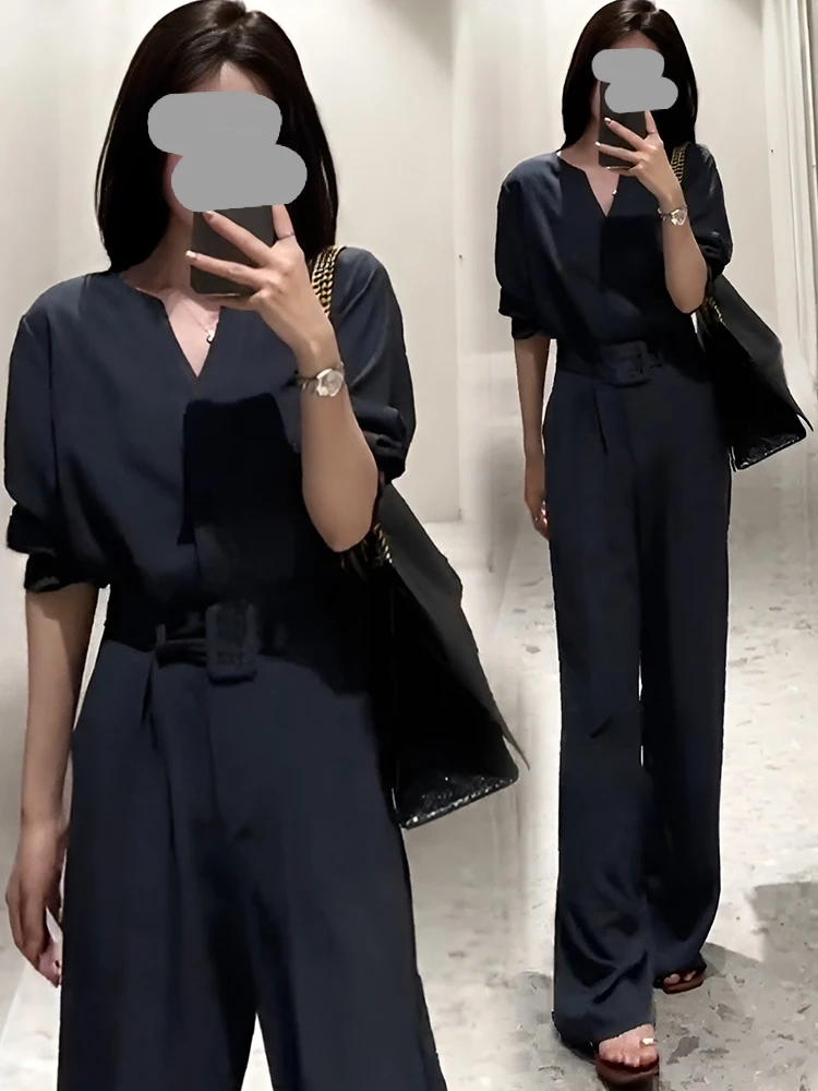 

Slimming Effect Casual High Waist Wide Leg Jumpsuit Women's Faionable Ele New Summer Sle Long Pants