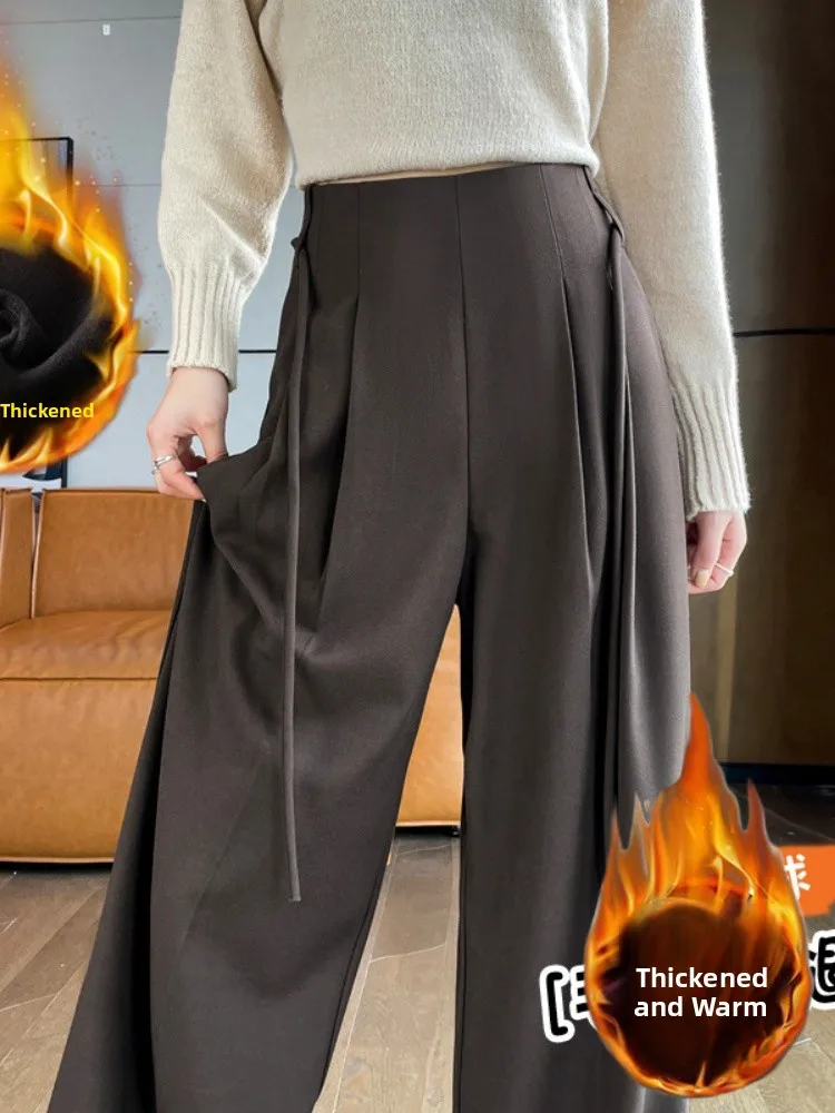 Pantalones de traje ay para mujer, pantalones informales de pierna ancha y cintura alta hasta el suelo, pantalones sueltos Dra, corte recto coreano Sle