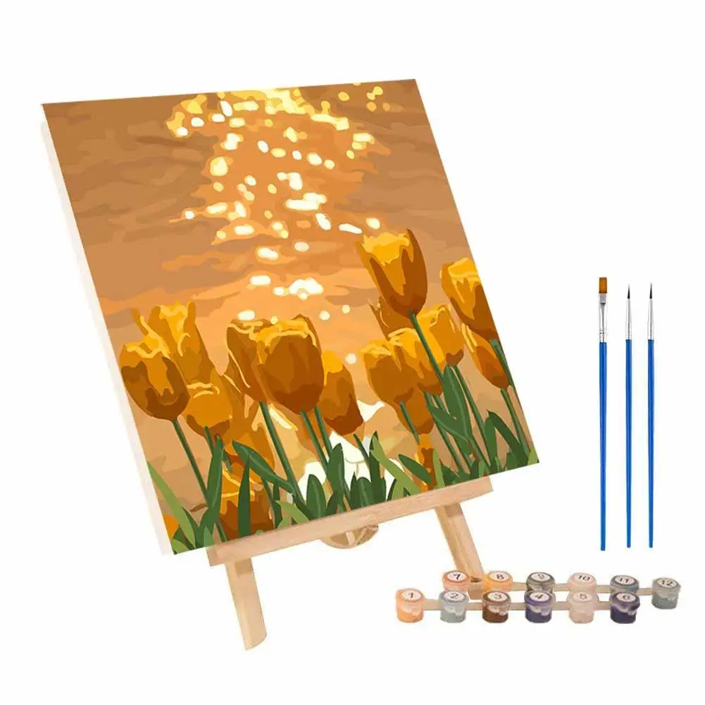 Paint By Numbers Adults Kits Acrylic Paint Oil Painting Hand Painted Tulip Flower Gift Diy Picture By Number For Home Decor J4a6